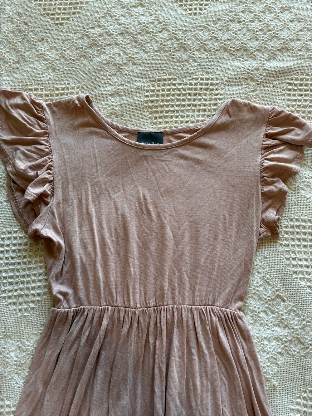 Olivia Rae Dress Flutter Sleeve Tiered Skirt Knit Stretch Blush Rose Size Small - Picture 6 of 9